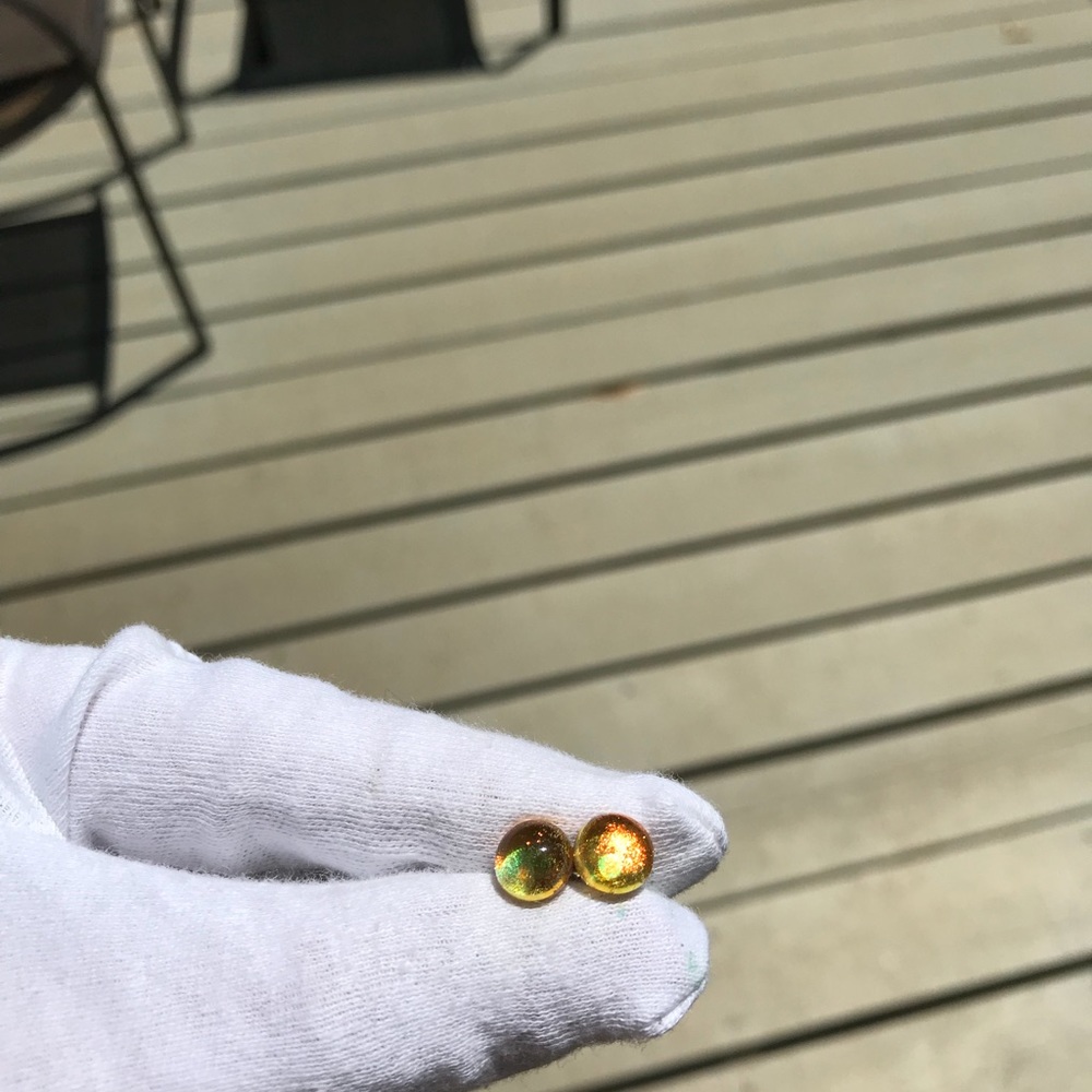 Orangey/yellow/green Iridescent stud earrings